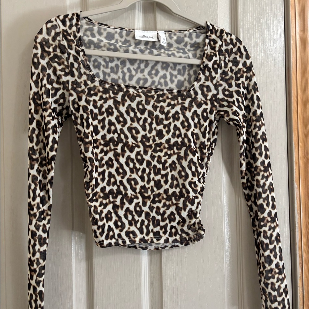 Buckle Leopard Print Long Sleeve Top